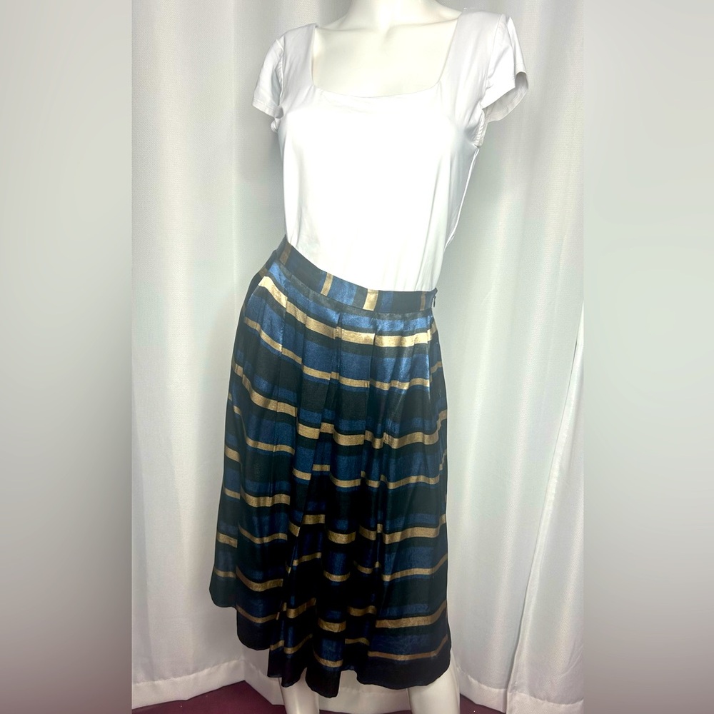 ZARA Multi-Color Pleated Striped Satin Skirt